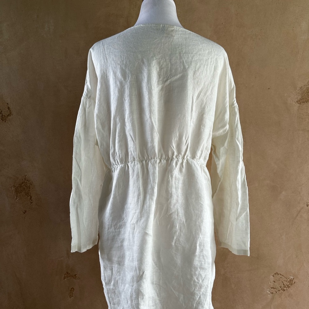 Uniqlo Premium 100% Linen Boho Long-Sleeve tunic Dress coverup Size M off-white - Picture 7 of 7